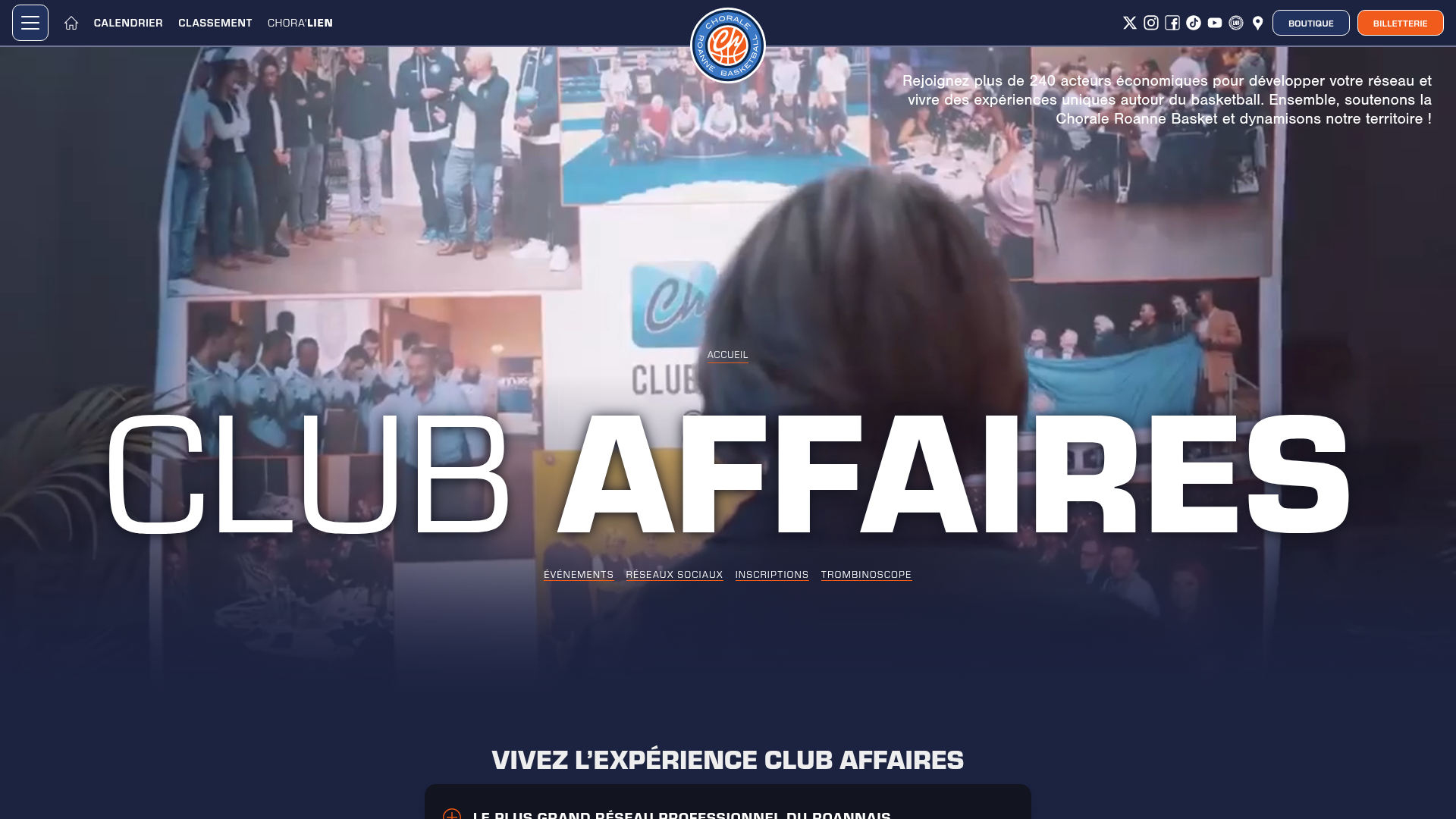 Aperçu du site du Club Affaires de la Chorale Roanne Basket